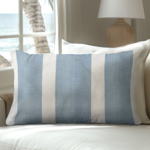 Coastal Blue  White Stripes  Lumbar Pillow