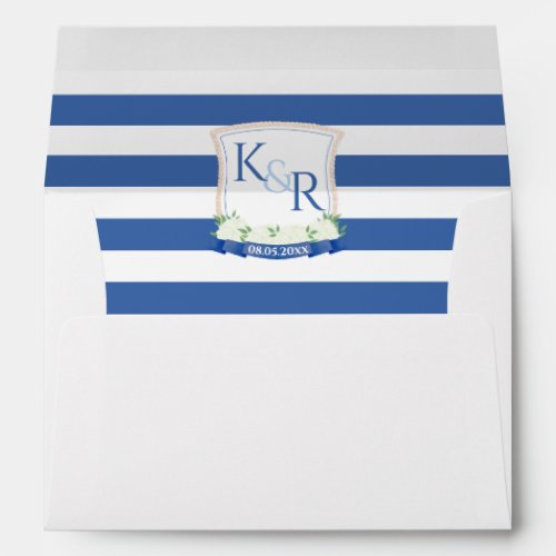 Coastal Blue White Stripes Wedding Monogram Lined Envelope