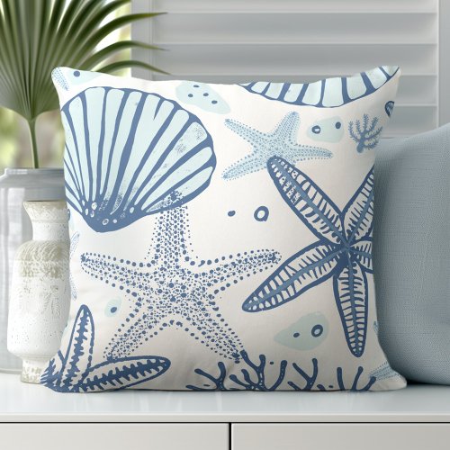 Coastal Blue White Throw Pillow