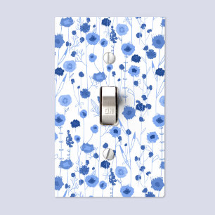 Coastal Blue White Wildflower Art Floral Light Switch Cover