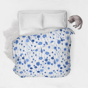 Coastal Blue White Wildflower Meadow Floral Art Duvet Cover