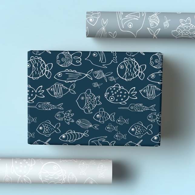 Coastal Blues Cute Ocean Fish  Wrapping Paper Sheets (Creator Uploaded)