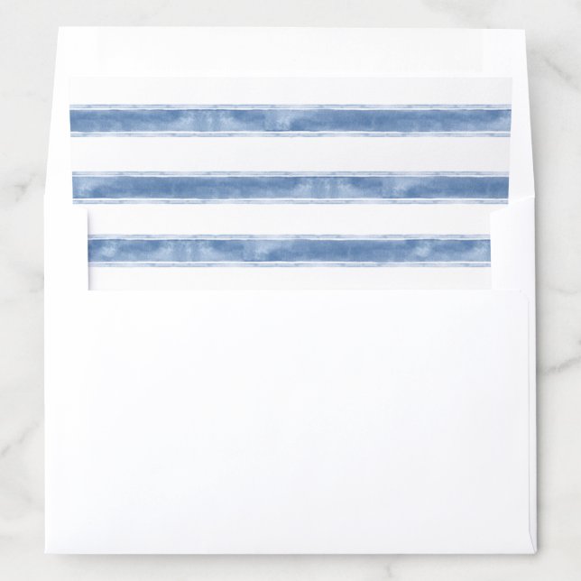 Coastal Blues Hand-Painted Navy Stripe Wedding Envelope Liner (In Envelope)