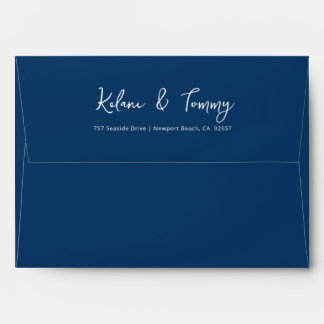 Coastal Blues Navy & White Script Wedding Envelope