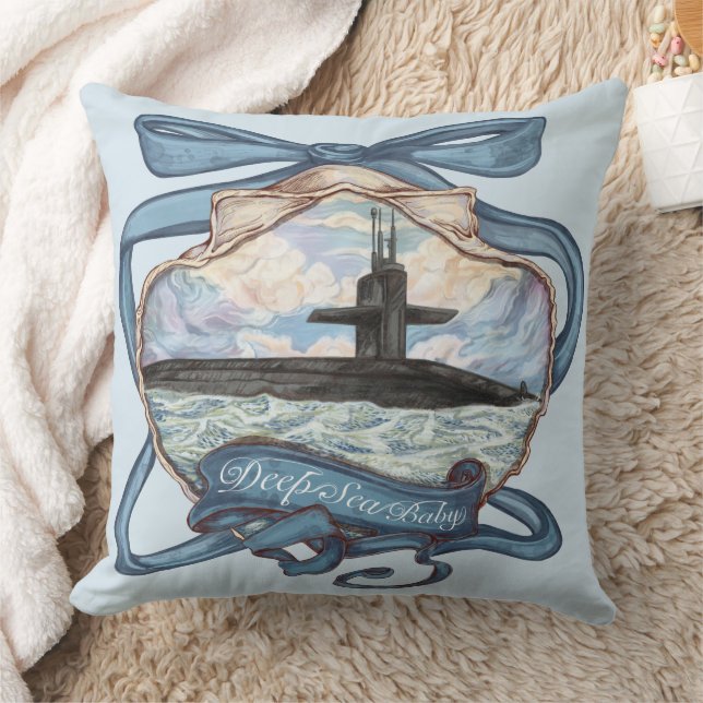 Coastal Blues Submarine Throw Pillow  (Blanket)