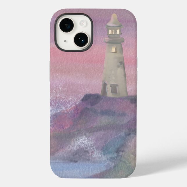 Coastal Bluff Lighthouse With Pink Sky Case-Mate iPhone Case (Back)