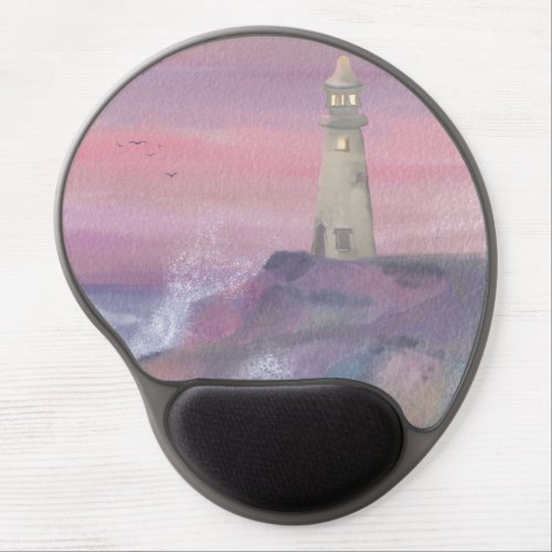 Coastal Bluff Lighthouse With Pink Sky Gel Mouse Pad