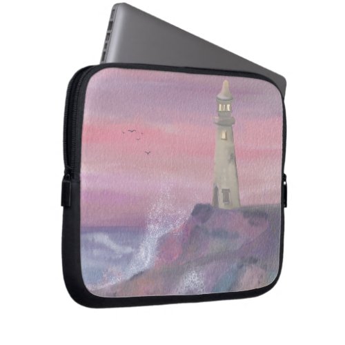 Coastal Bluff Lighthouse With Pink Sky Laptop Sleeve