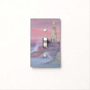 Coastal Bluff Lighthouse With Pink Sky Light Switch Cover