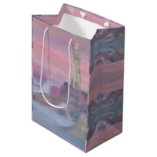 Coastal Bluff Lighthouse With Pink Sky Medium Gift Bag