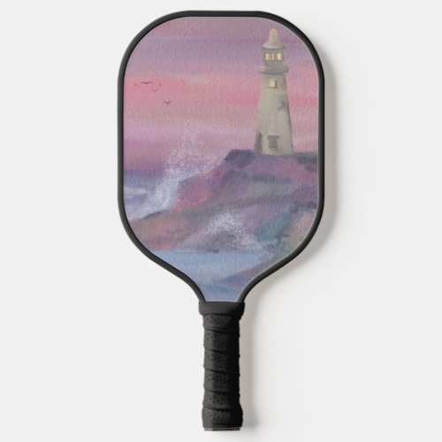 Coastal Bluff Lighthouse With Pink Sky Pickleball Paddle