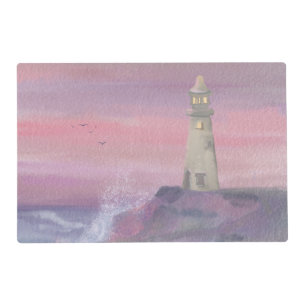 Coastal Bluff Lighthouse With Pink Sky Placemat