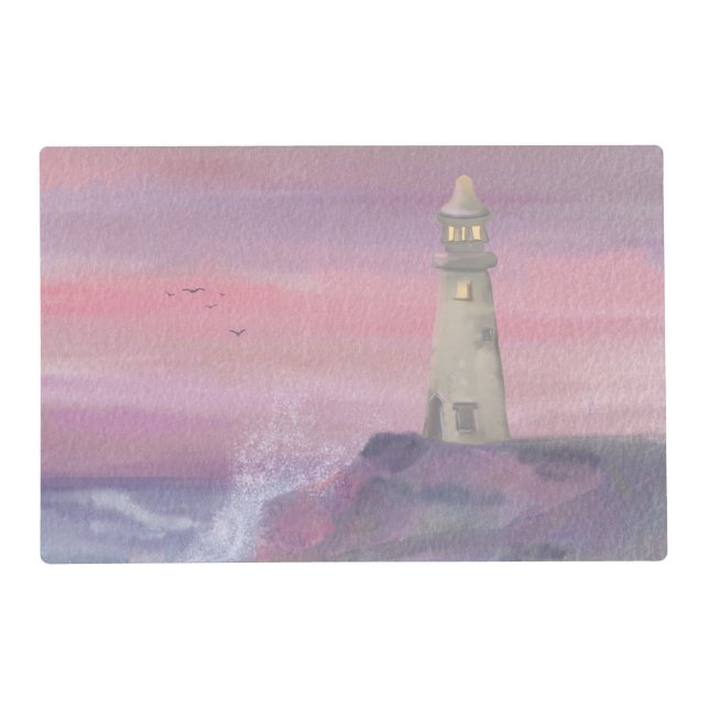 Coastal Bluff Lighthouse With Pink Sky Placemat (Front)