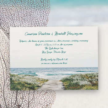 Coastal Boardwalk Handwritten Quill Pen Wedding Invitation by sandpiperWedding at Zazzle