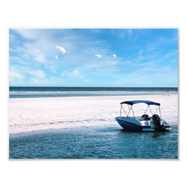 Coastal Boat Wall Art Minimalist Ocean Blue (Front)