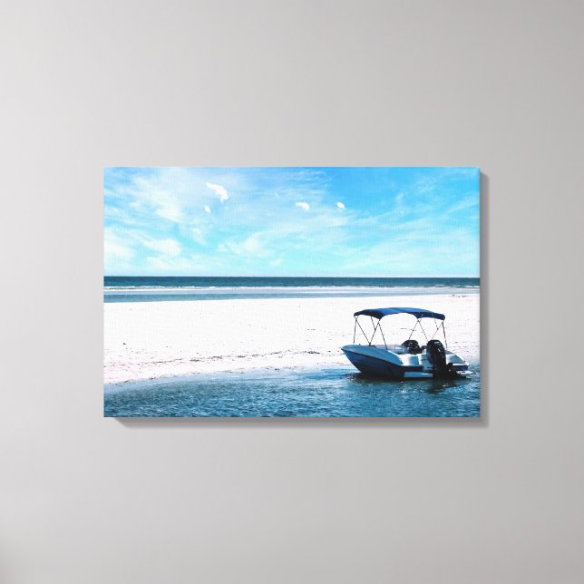 Coastal Boat Wall Art Minimalist Ocean Blue (Front)
