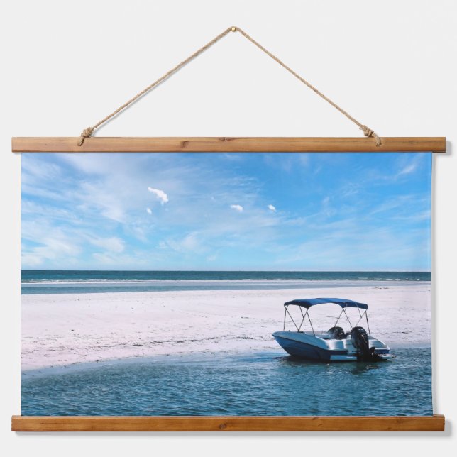 Coastal Boat Wall Art Minimalist Ocean Blue (Front)