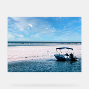 Coastal Boat Wall Art Minimalist Ocean Blue Acrylic Sign
