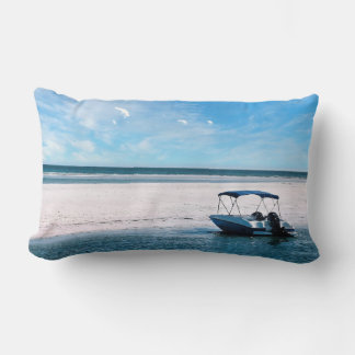 Coastal Boat Wall Art Minimalist Ocean Blue Lumbar Pillow