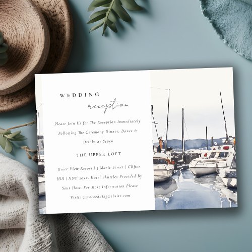 Coastal Boats at Harbor Seascape Wedding Reception Enclosure Card