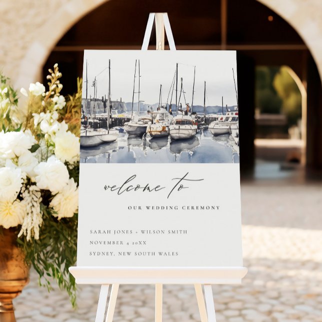 Coastal Boats at Harbor Seascape Wedding Welcome Foam Board (Creator Uploaded)