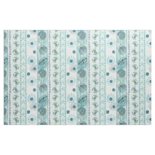 Coastal Bohemian Ocean Starfish, Shells And Crabs Fabric