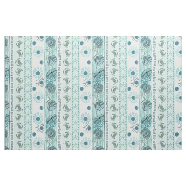 Coastal Bohemian Ocean Starfish, Shells And Crabs Fabric (Fat Quarter)