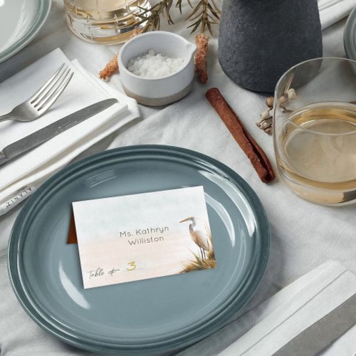 Coastal Boho Egret Guest Name Printed Table Number