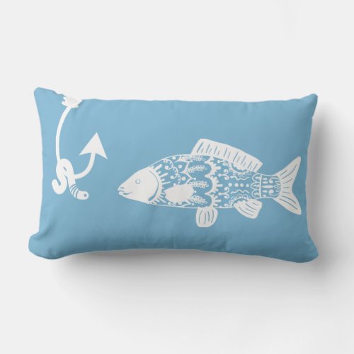 Coastal Boho Floral Fish  Worm  Monogram Lumbar Pillow