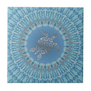 Coastal Boho Turtle Ceramic Tile