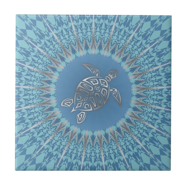 Coastal Boho Turtle Ceramic Tile (Front)