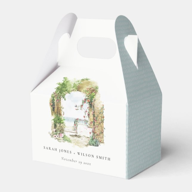 Coastal Botanical Arch Sand Beach Seascape Wedding Favor Boxes (Front Side)
