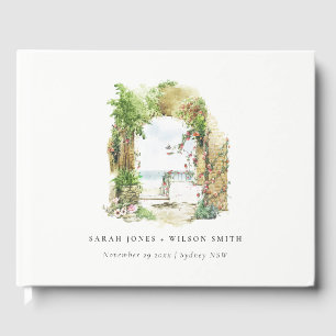 Coastal Botanical Arch Sand Beach Seascape Wedding Guest Book