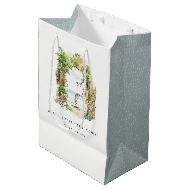 Coastal Botanical Arch Sand Beach Seascape Wedding Medium Gift Bag (Front Angled)