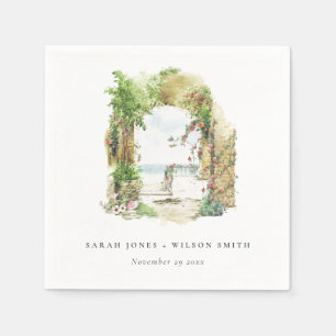 Coastal Botanical Arch Sand Beach Seascape Wedding Napkins