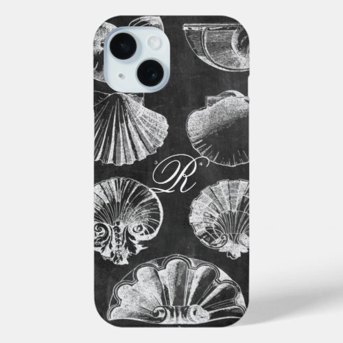 coastal botanical art chalkboard seashells initial iPhone 15 case
