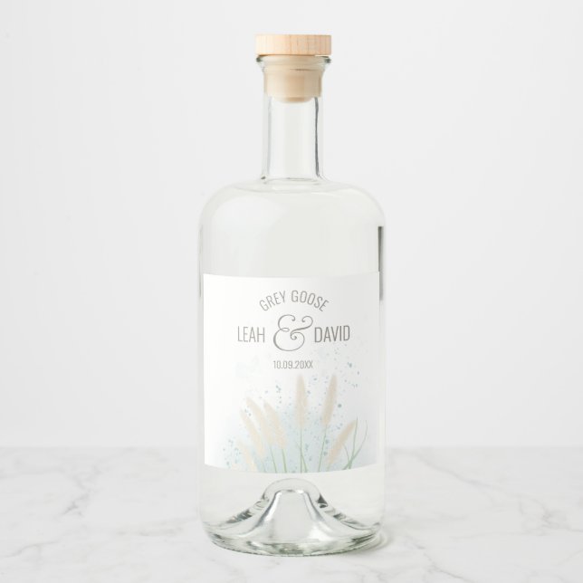 Coastal Botanical Wedding Liquor Bottle Label (Front)