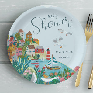 Coastal boy baby shower party paper plates