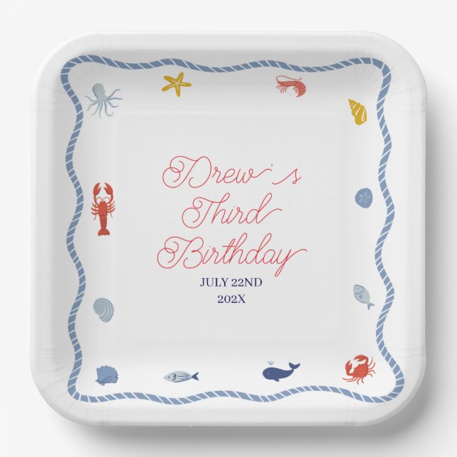 Coastal Boys Birthday Paper Plates (Front)