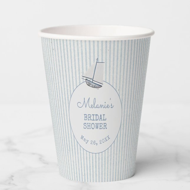 Coastal Bridal Shower Boat Stripe Paper Cups (Front)