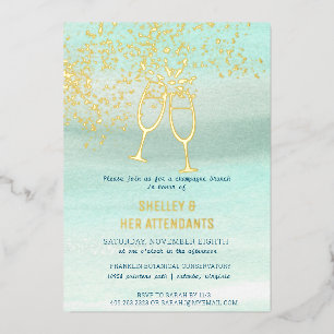 Coastal Bridesmaids Champagne Brunch Shower Foil Invitation