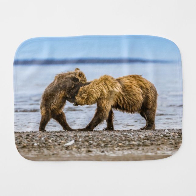 Coastal brown bears baby burp cloth (Front Horizontal)