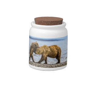 Coastal brown bears candy jar