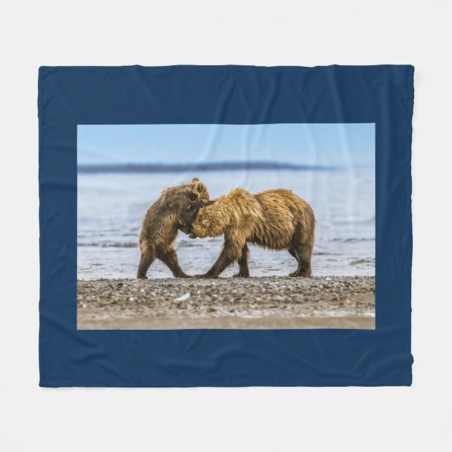 Coastal brown bears fleece blanket (Front (Horizontal))