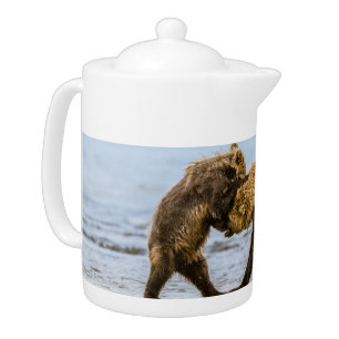 Coastal brown bears teapot