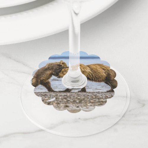 Coastal brown bears wine glass tag