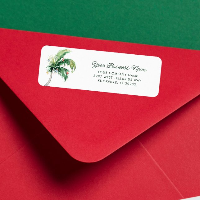 Coastal Business Christmas Return Address Label (Palm Tree Business Christmas Return Address Label)