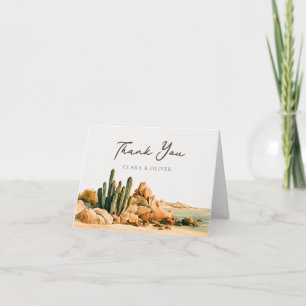 Coastal Cactus Los Cabos Mexico Beach Wedding  Thank You Card