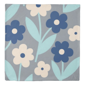 Coastal Calm Florals | Indigo & Turquoise pattern Duvet Cover
