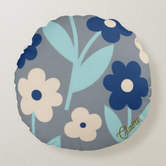 Coastal Calm Florals | Indigo & Turquoise pattern Round Pillow